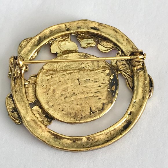 Vintage Grandmother Flower Circle Brooch Pin Gold Tone Grandma Mothers Day Gift - Picture 6 of 9